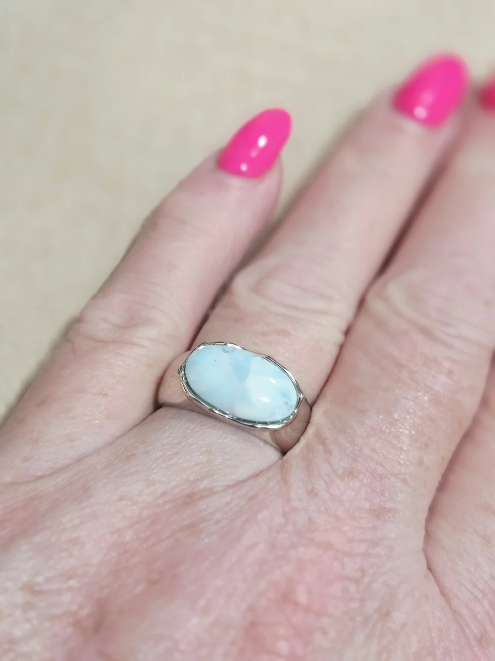 Sterling Silver Larimar Oval Ring - Light Blue~ Size 9